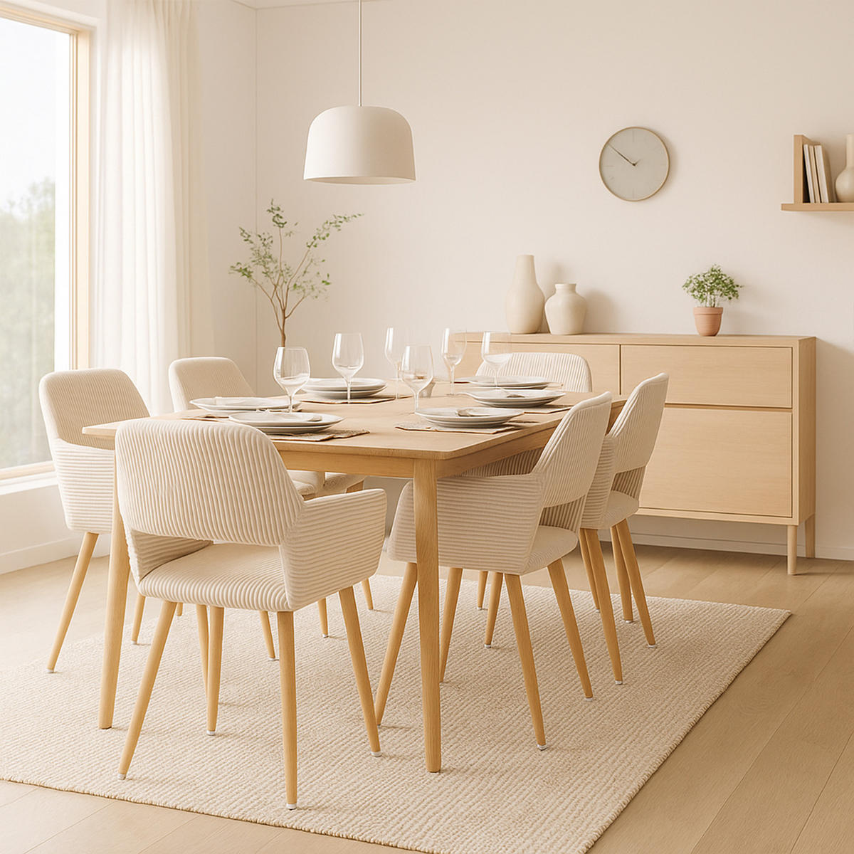 ARMLEHNSTUHL-SET 6 Stück in Eisen Cord - Beige, Metall (56/78/56cm) - Meubles Cosy