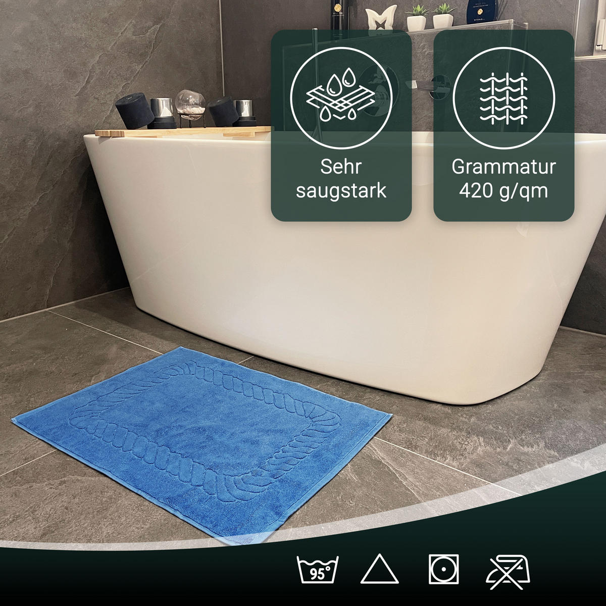 BADEMATTE, 2er-Set, 50x70 cm, 100% Baumwolle, Blau - Dunkelblau, Textil (50/70cm) - Zollner