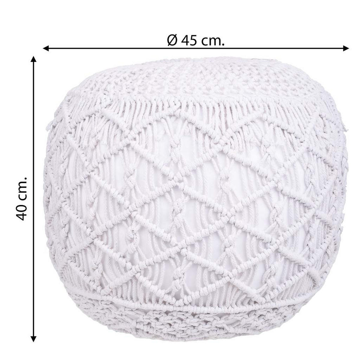 POUF aus Baumwolle, weiß, 45x40cm - Weiß, Textil (45/40/45cm) - Wanderlust