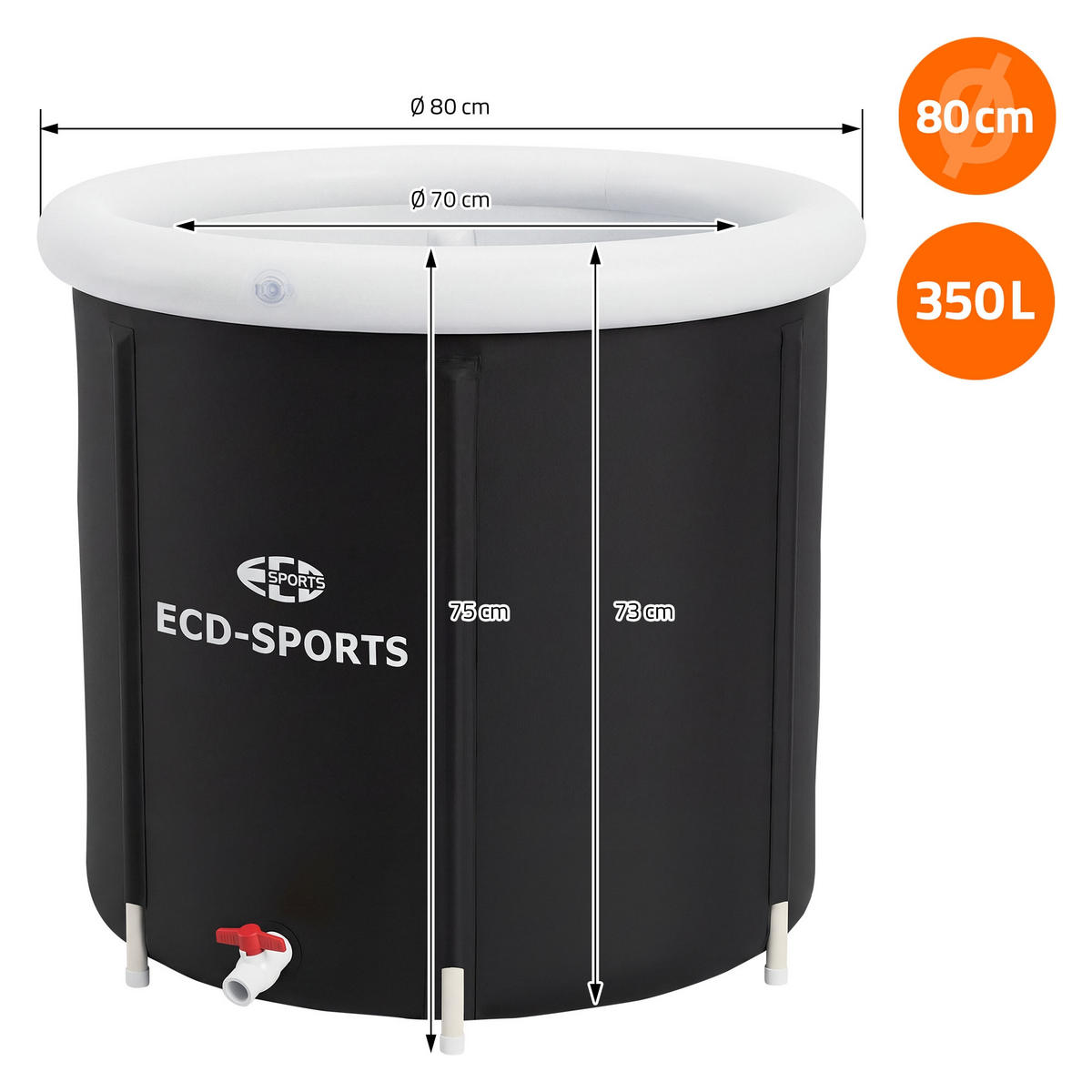LEDOVÁ VANA Ø 80 cm 350 l černobílá z oxfordské tkaniny - černá, plast (80/75/80cm) - ECD-Germany