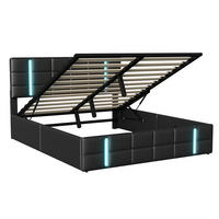 POLSTERBETT 140 x 200 cm mit Stauraum, Lattenrost, LED und USB, PU-Leder, Schwarz - Schwarz, Metall (140/200cm)