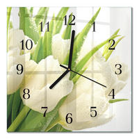 WANDUHR 30x30 cm - Tulpen - Weiß, Glas (30/30/0.4cm) - TULUP