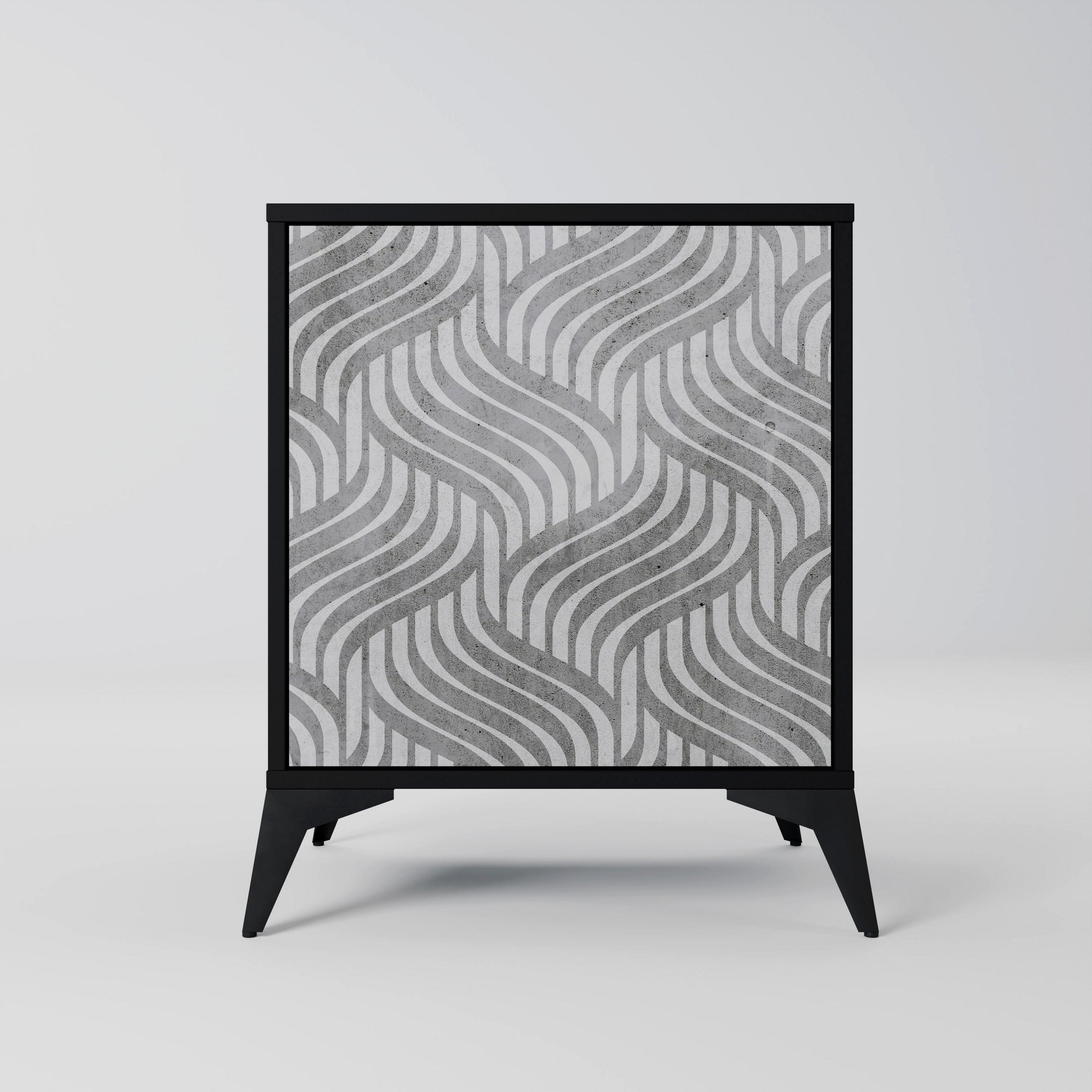 SIDEBOARD CONCRETE MOVEMENT, Schwarz, 57,5x42x70,5 cm, Schwarze Metall-Sternfüße - Multicolor/Schwarz, Holzwerkstoff/Metall (57.5/70.5/42cm) - SpaceRebels