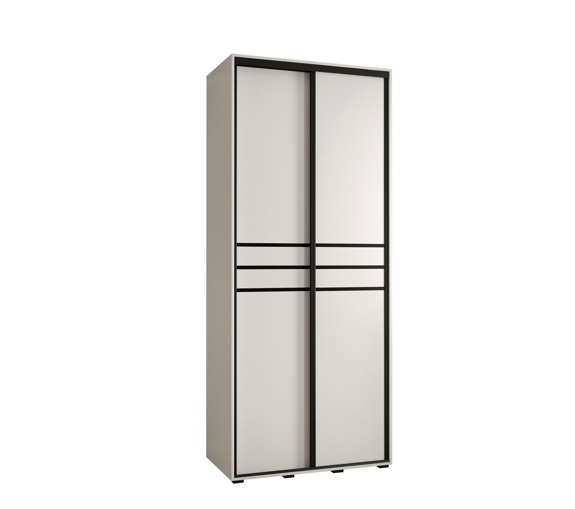 Abiks Möbel Schwebetürenschrank Weiß, Weiß, Schwarz 110x235x45 cm