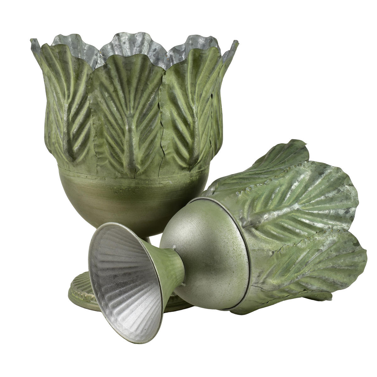 BLUMENTOPF Marina 2er Set Grün 27/27/34 cm Metall - Grün, Metall (27/34/27cm) - Mondex