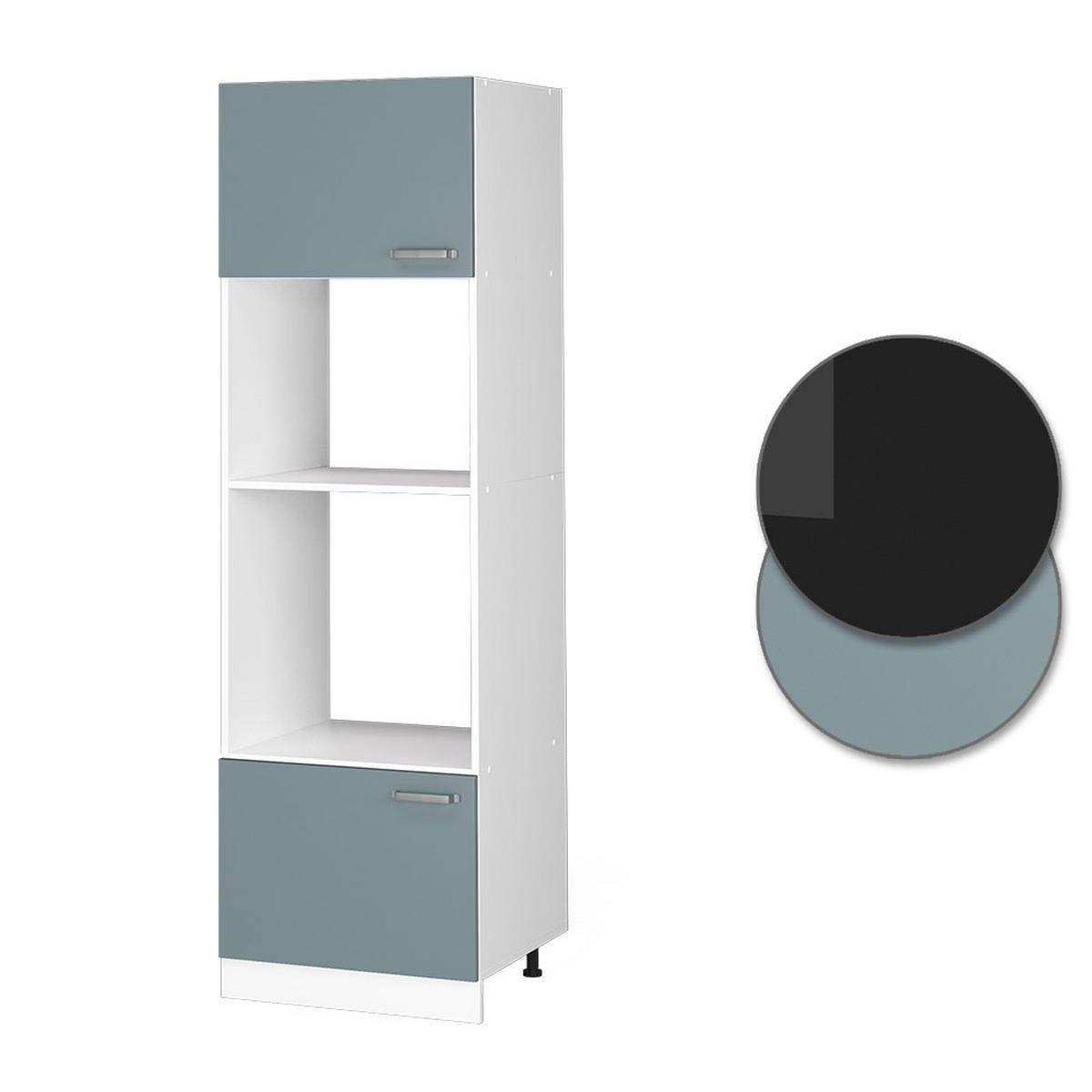 HOCHSCHRANK R-Line Blau-Grau 60 cm mit offenen Regalen, und Türen - Blaugrau/Weiß, Holzwerkstoff (60/207/57.2cm) - Vicco