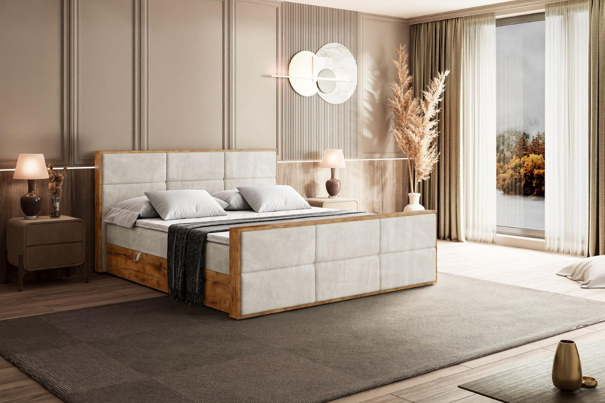 BOXBETT mit Matratze H4 und Lattenrost - LOLLI1-Z - 140x200 - Beige Casablanca - Beige, Holzwerkstoff (140/200cm) - ALTDECOR