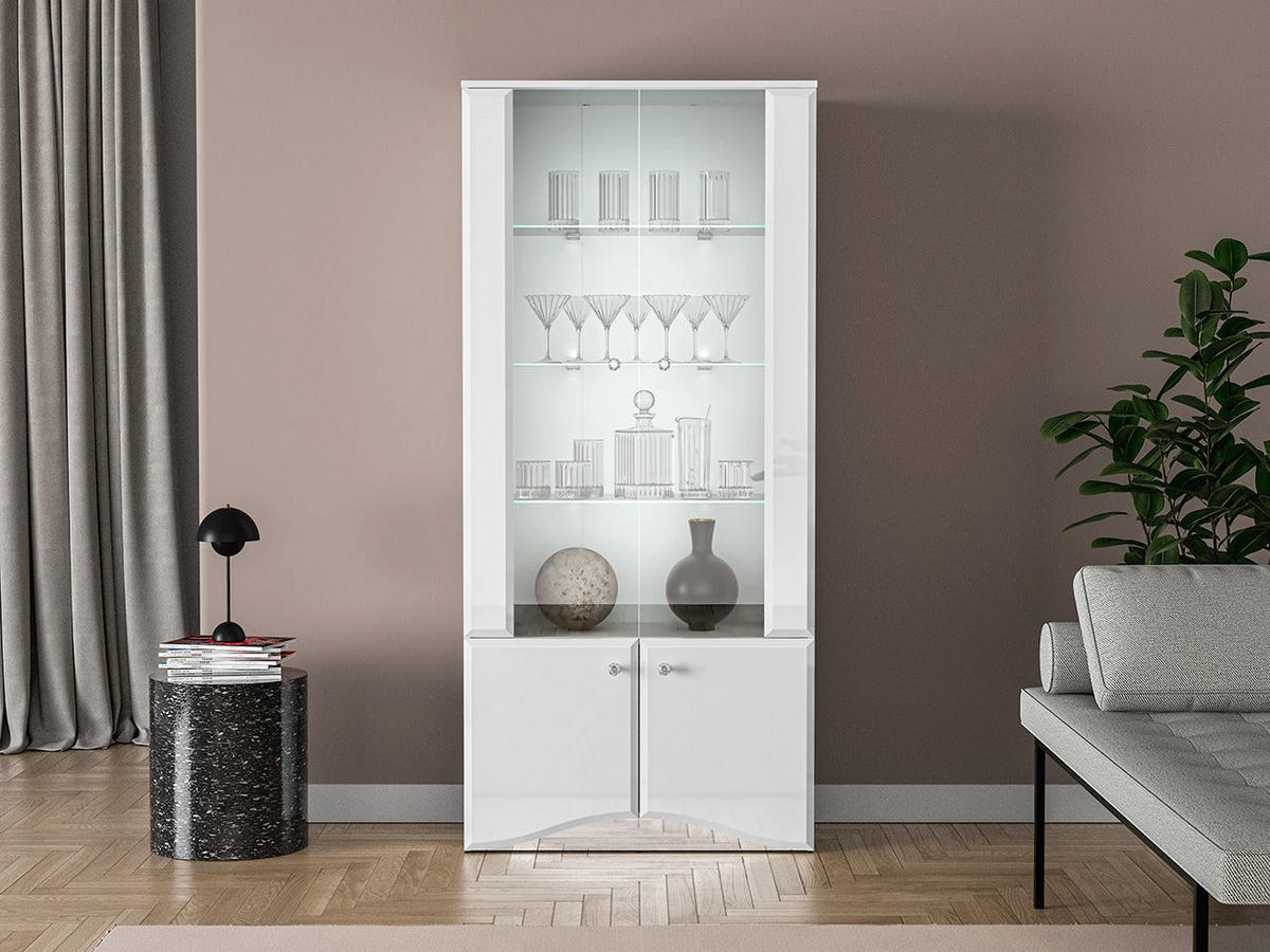 VITRINE – 87 cm – Glamour – Weiß Hochglanz - Weiß Hochglanz, Holzwerkstoff (87/190/41cm) - hi-markt