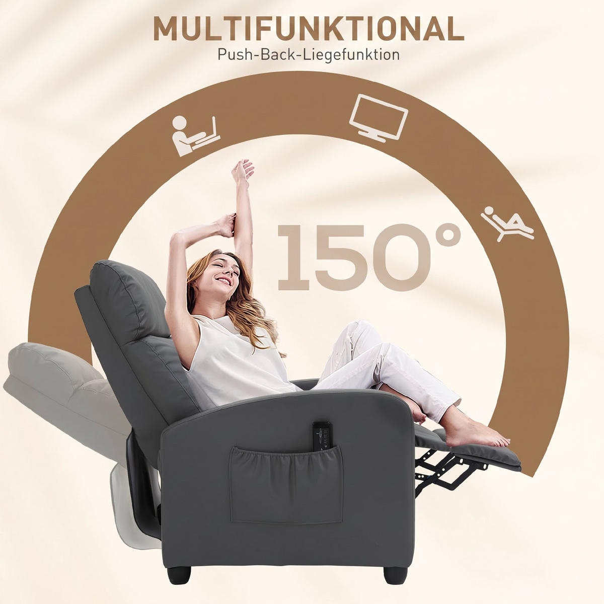 MASSAGESESSEL Kunstleder, Schaumstoff Grau - Schwarz/Grau, Kunststoff (88/98/68cm) - HOMCOM