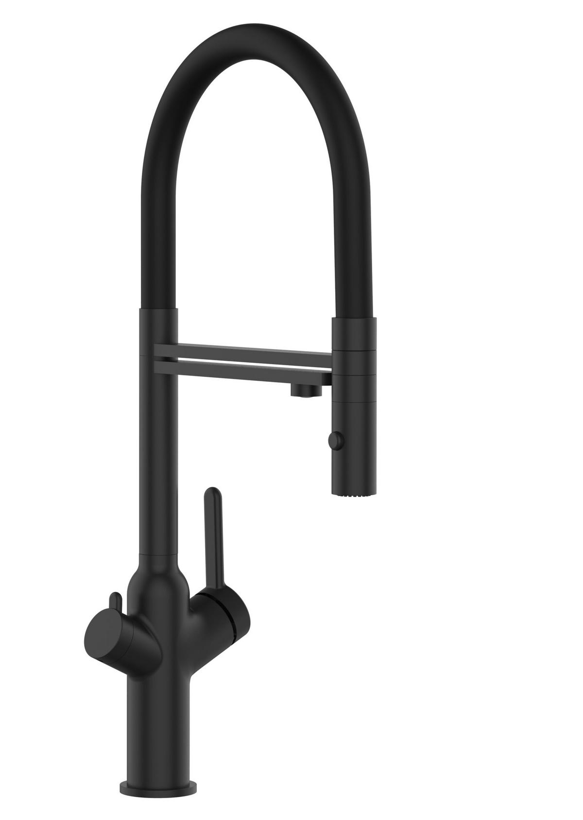 3-WEGE-KÜCHENARMATUR, Schwarz Matt, 2-Strahl-Brause - Schwarz, Metall (20.61/48/20.61cm) - VIZIO
