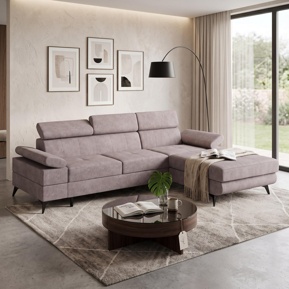 ECKSOFA VENTO Rechts Schwarz Velours Premium L-Form Couch mit Schlaffunktion & Bettkasten - Schwarz, Holz (261/190cm) - Barchello