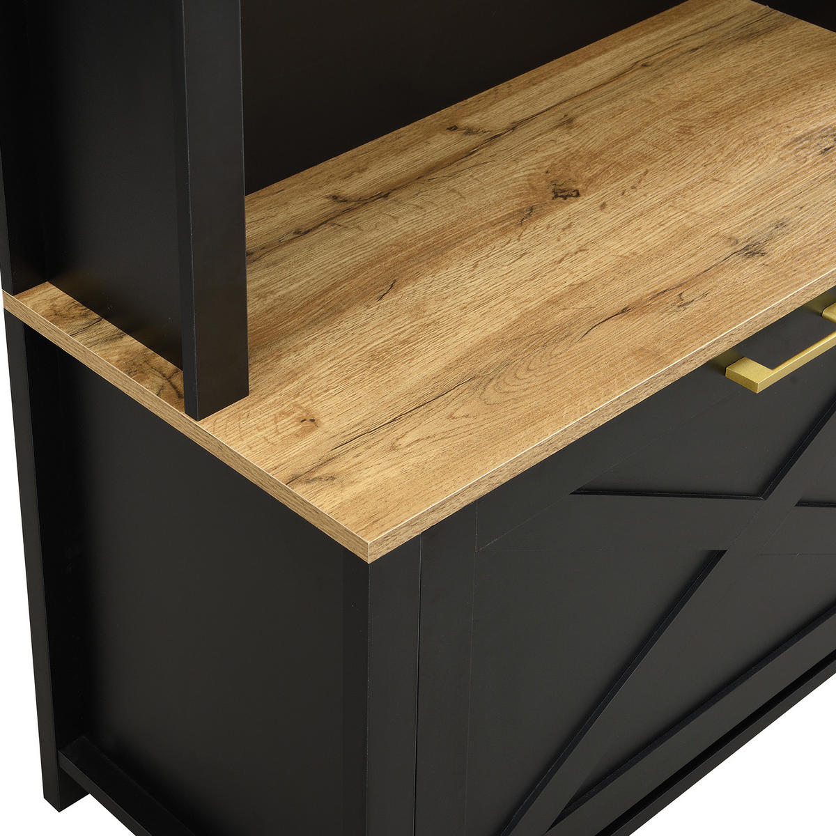 GARDEROBE 75/195/35 cm Schwarz/Holzfarbe aus MDF mit Schuhfach - Schwarz, Holzwerkstoff (35/195/75cm) - OKMYHOME