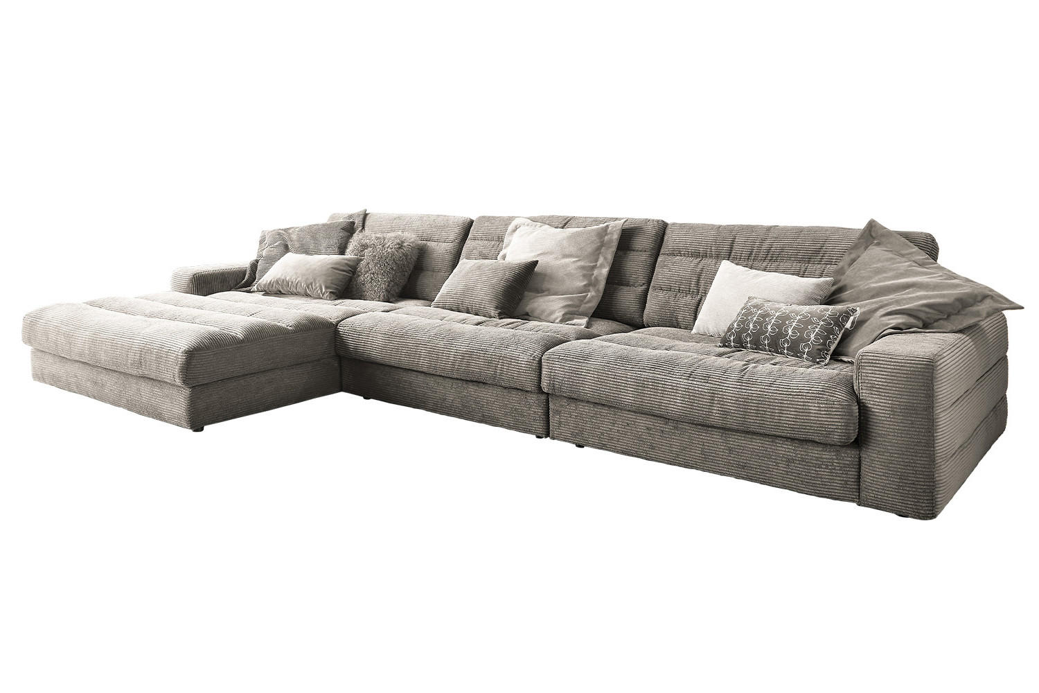ECKSOFA XL LANA Steingrau Cord - Greige/Schwarz, Textil (416/205cm) - KAWOLA