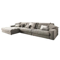 ECKSOFA XL LANA Steingrau Cord - Greige/Schwarz, Textil (416/205cm) - KAWOLA
