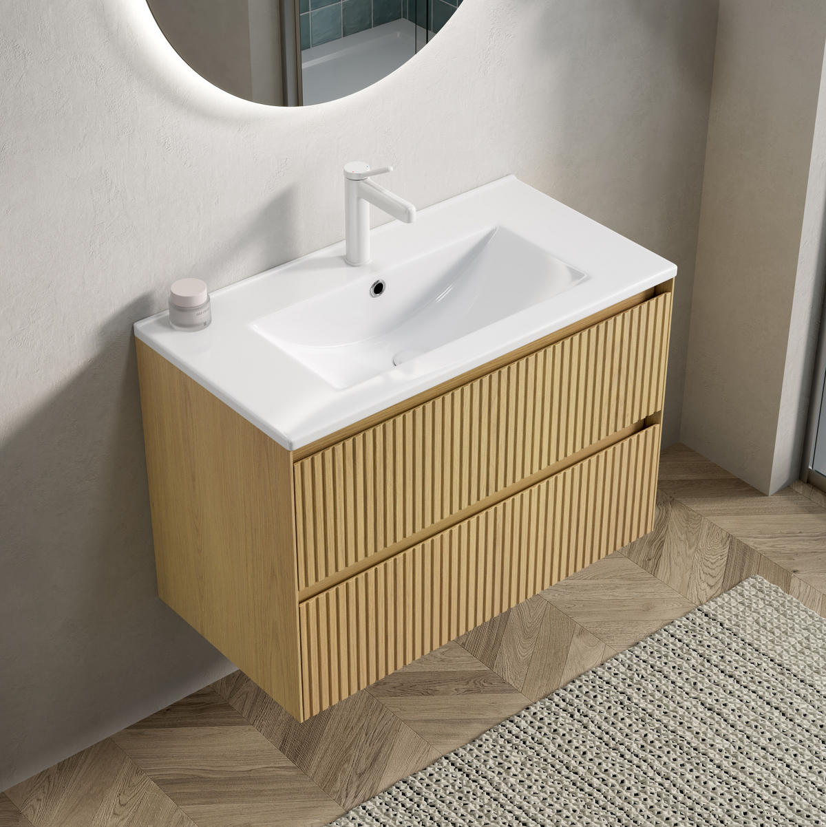 WASCHTISCH 75 cm Wandmontage Weiß Goldeneiche - Weiß, Holz (39/51.5/75cm) - Beauniv