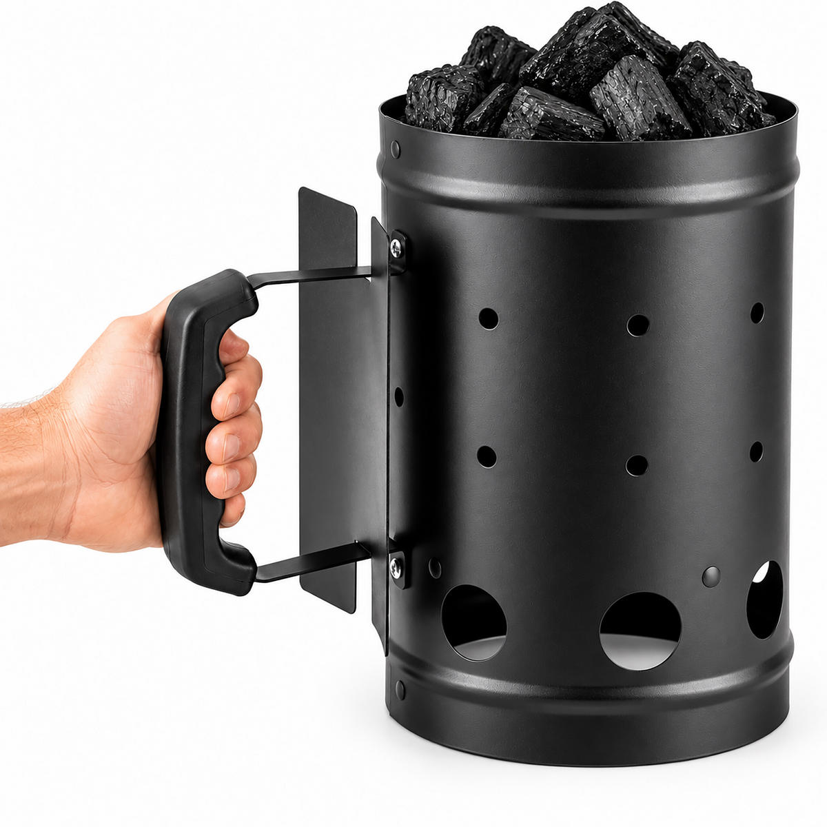 GRILLSTARTER Svart stål 27x24x16 cm - Svart, Metall/Plast (24/27/16cm) - Relaxdays