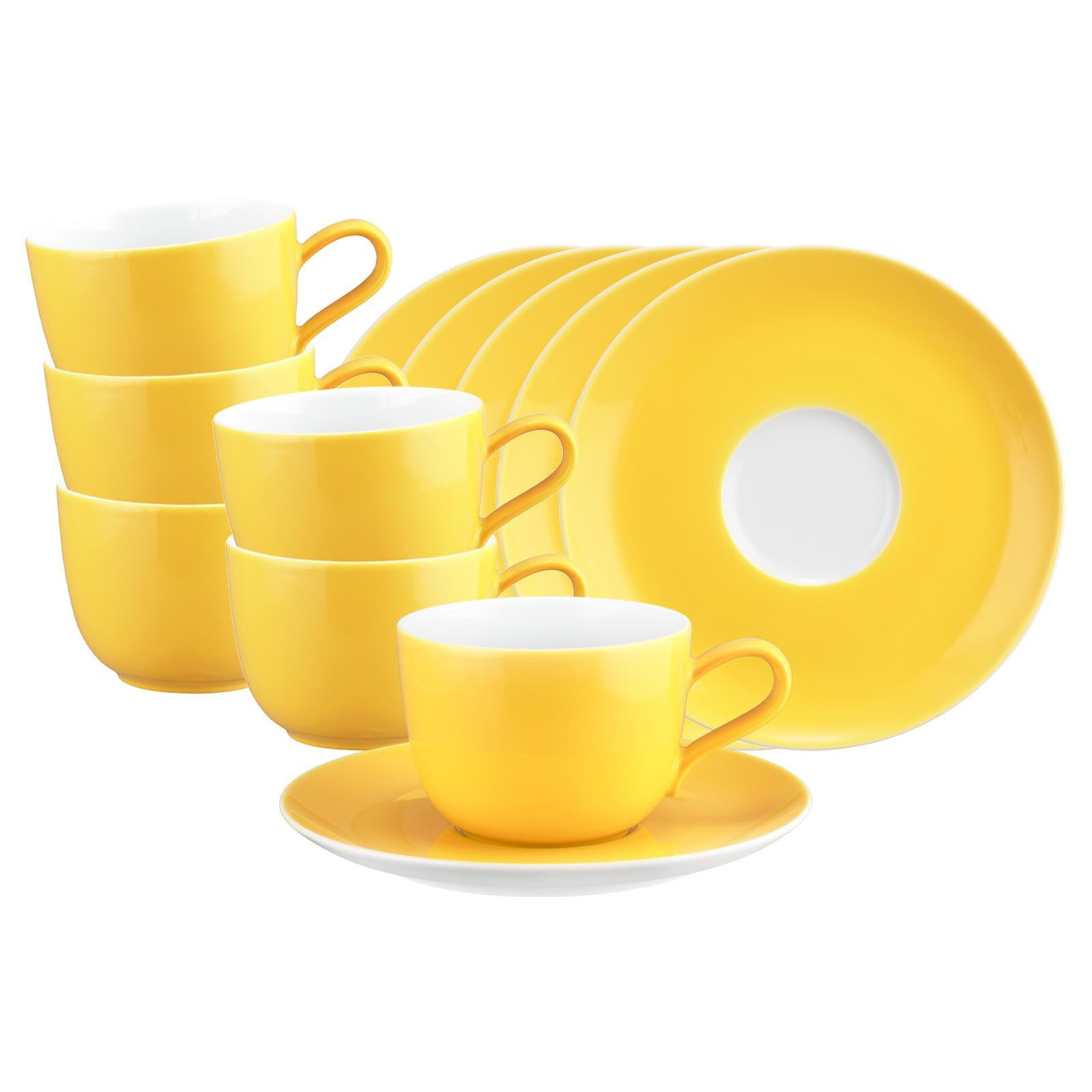 KAFFEETASSEN MIT UNTERTASSEN Liberty Pure Colors Yellow Glow 260 ml 6er Set - Gelb, Keramik (0.26L) - Seltmann Weiden