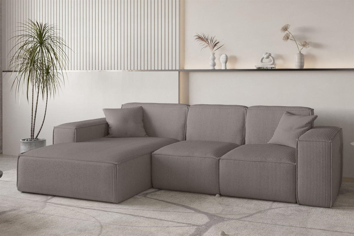 ECKSOFA Celes Premium Stoff Scala - Taupe, Holzwerkstoff/Textil (266/165cm) - Fun Möbel