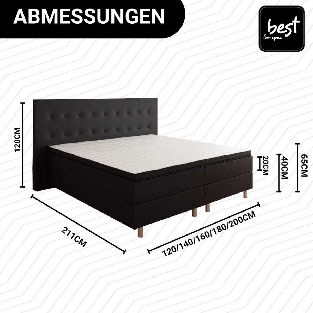 BOXBETT Neo First Class Bett Polsterbett - Schwarz, Holz/Holzwerkstoff (140/200cm) - Best For Home