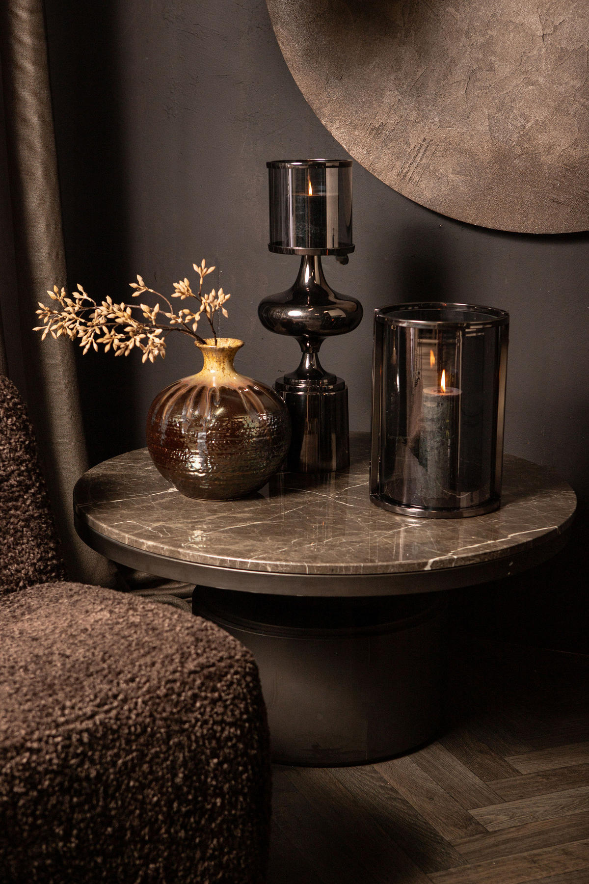 WINDLICHT Uvira Schwarz 20/20/56cm - Schwarz, Glas (20/56/20cm) - PTMD Collection