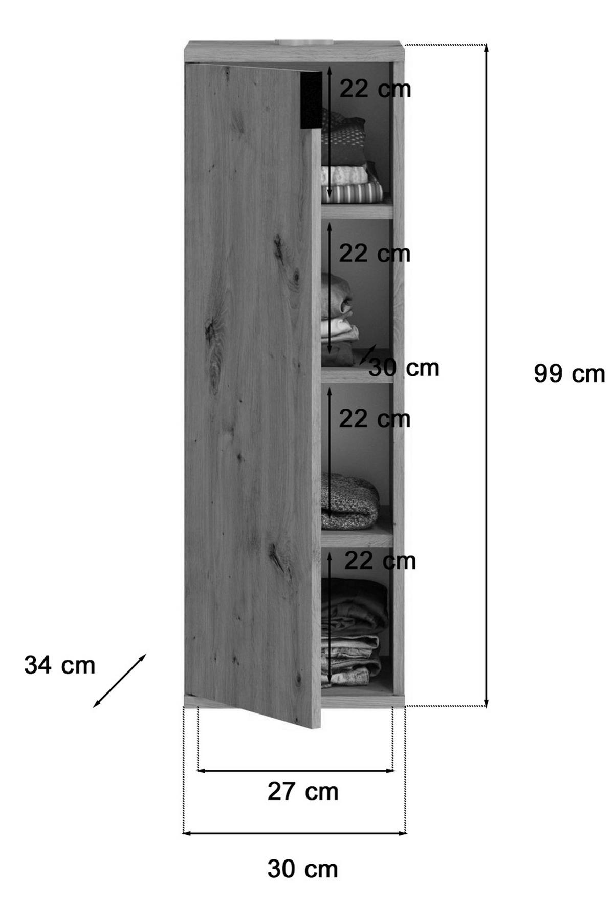 SCHUHSCHRANK Eiche Artisan 30 cm, Flurschrank mit flexibler Inneneinteilung - Schwarz/Eiche Artisan, Holzwerkstoff/Metall (30/99/34cm) - Inn.Furn
