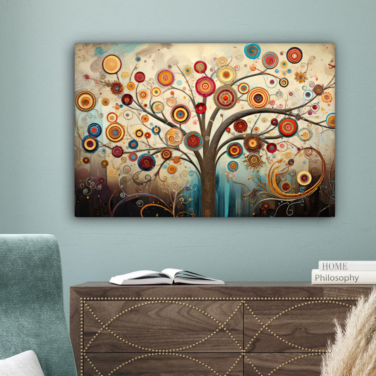 LEINWANDBILD Baum - Baum des Lebens - Farbe Wanddeko 90x60 cm - Braun, Textil (90/60cm) - MuchoWow