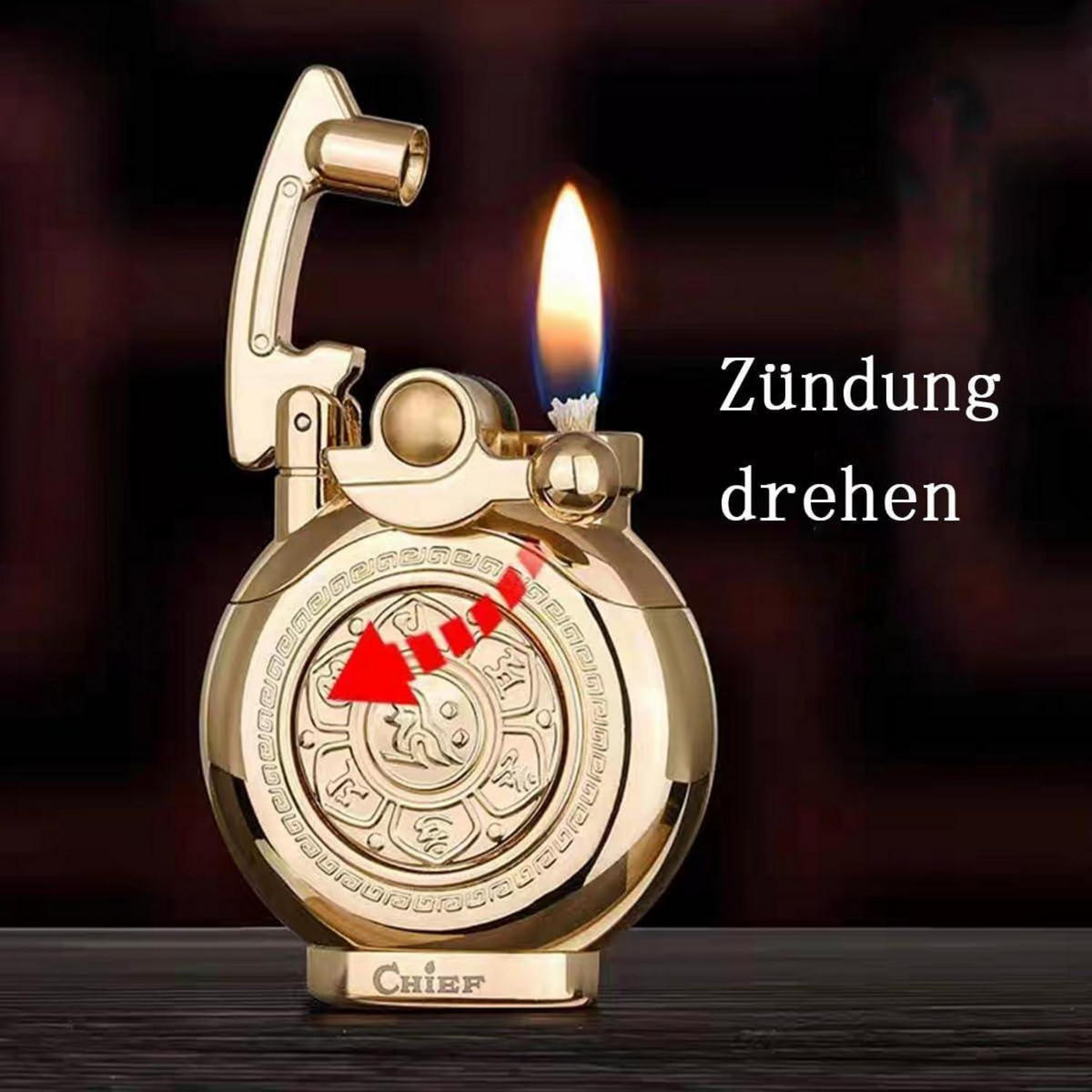 FEUERZEUG Vintage Gold - Goldfarben, Metall (4/1.2/7cm)