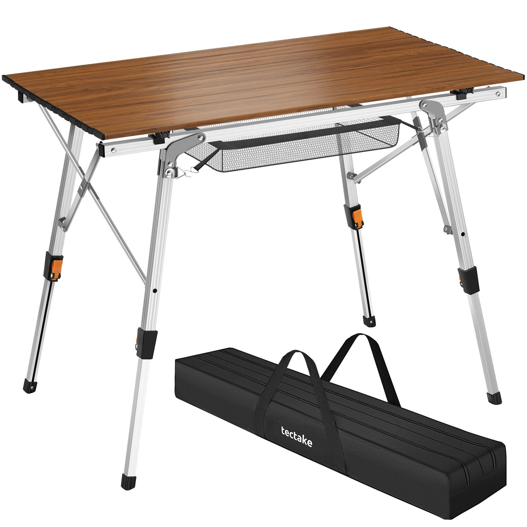 CAMPINGTISCH aus Aluminium Tina, 90 x 52 x 47 - 70 cm, Holzoptik - Braun, Metall (90/52/70cm) - tectake