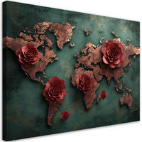 WANDBILD blumen weltkarte rose - Rot, Textil (60/40cm) - Feeby