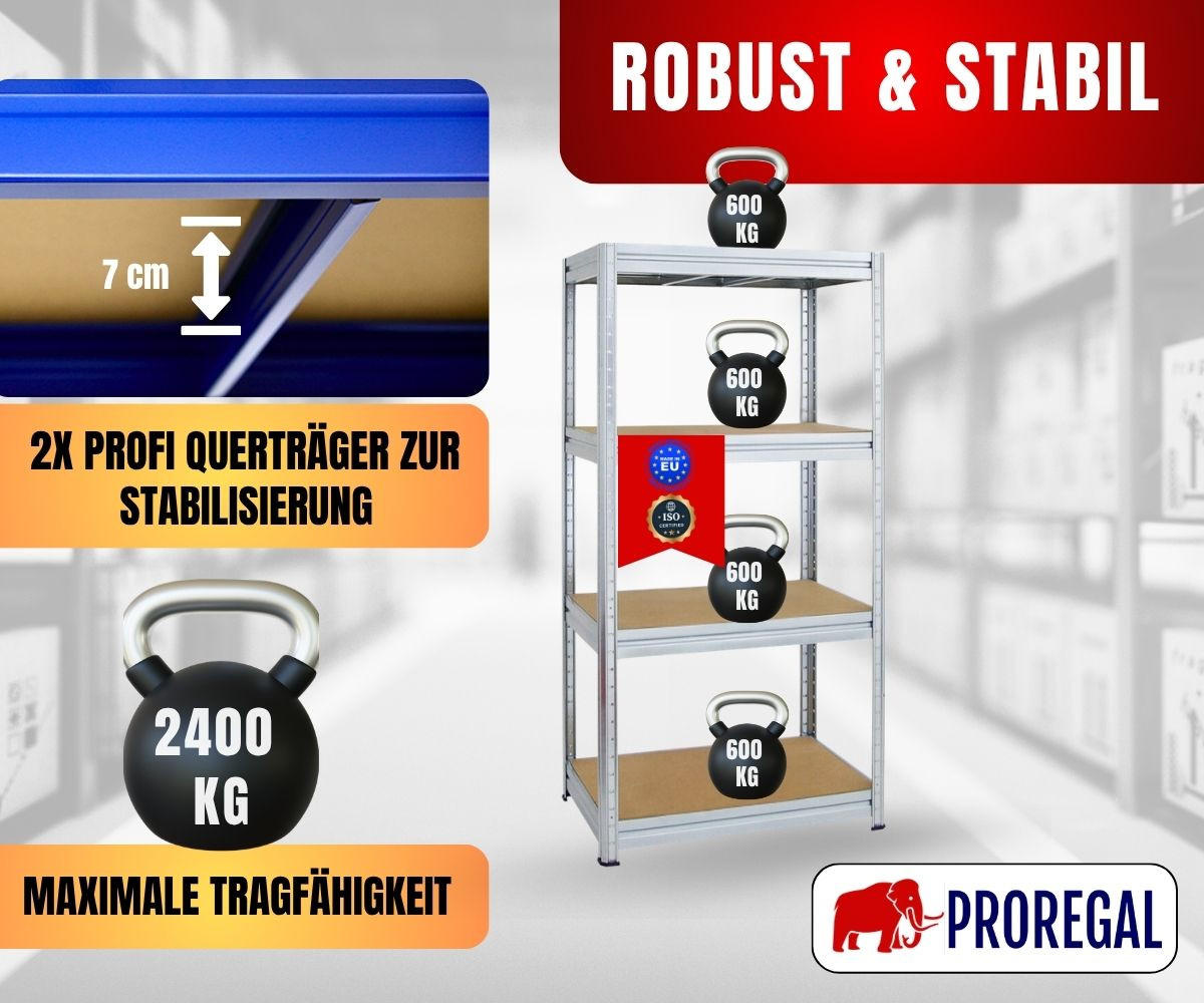 SCHWERLASTREGAL Dino 180x90x60 cm Fachlast 600 kg Verzinkt - Silberfarben, Metall (90/180/60cm) - PROREGAL