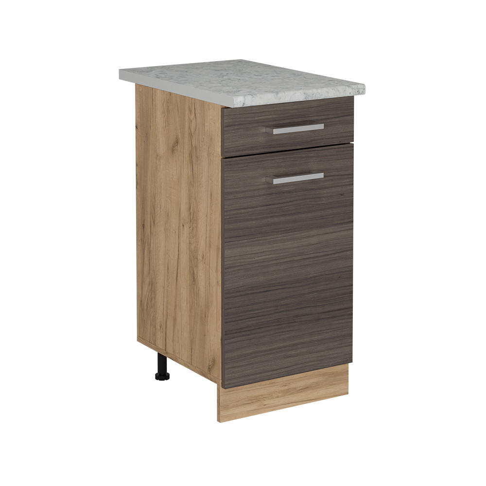 KÜCHENUNTERSCHRANK R-Line Edelgrau 40 cm AP Marmor - Honigeiche/Eiche Wotan, Holzwerkstoff (40/81.6/60cm) - Vicco