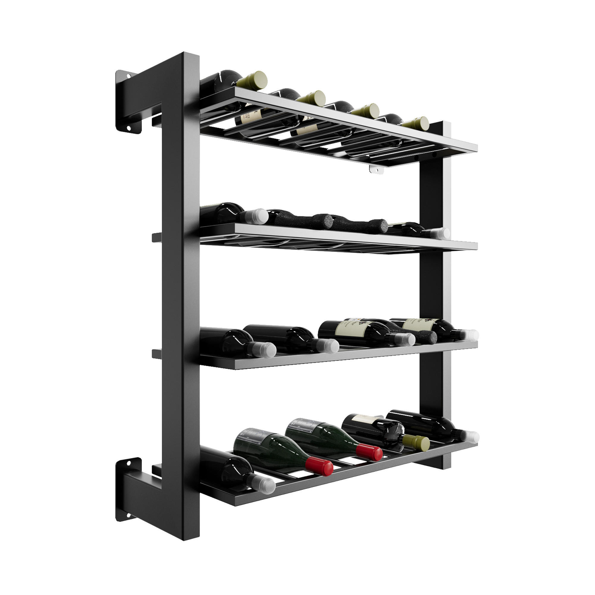 WEINREGAL Canary Metall,Schwarz, Für 36 Weinflaschen 90/80/30 cm - Schwarz, Metall (30/90/80cm) - Metalo Pro