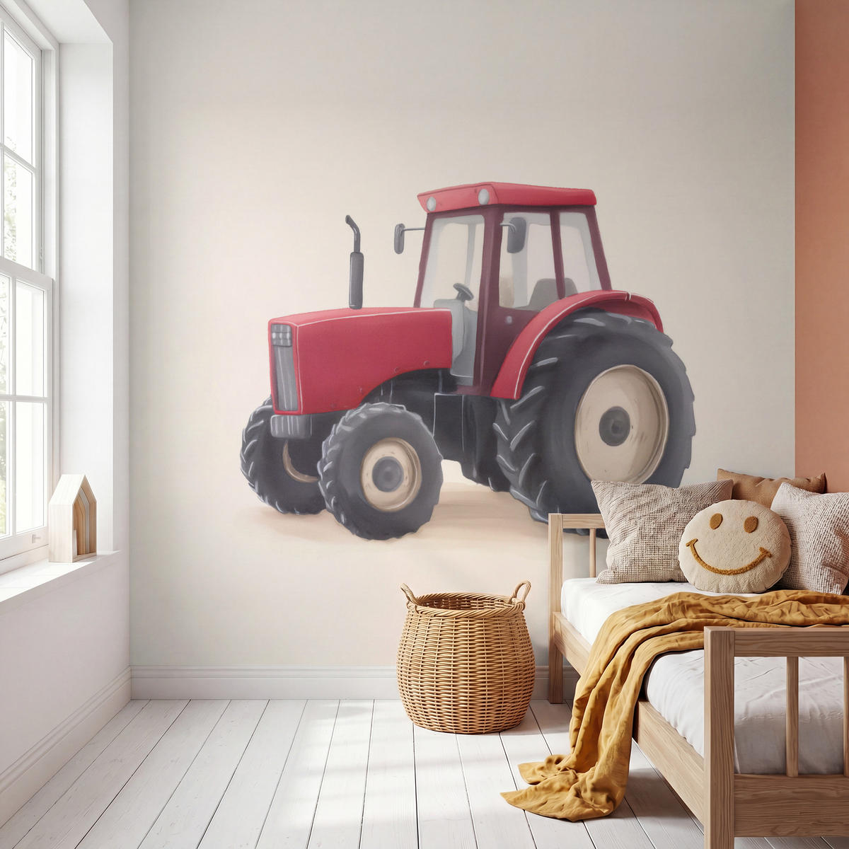 KINDERTAPETE - Traktor - Minimalistisch - Illustration - Rot - 280x280 cm - Rot, Papier (280/280cm) - OnlyWow