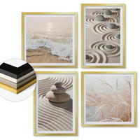 WANDBILDER 4er Set - 50x50 cm & 40x60 cm Goldrahmen - Wellen, Sand, Wasser, Steine, Strand - Goldfarben, Kunststoff (50/50cm) - ArtPrintCave