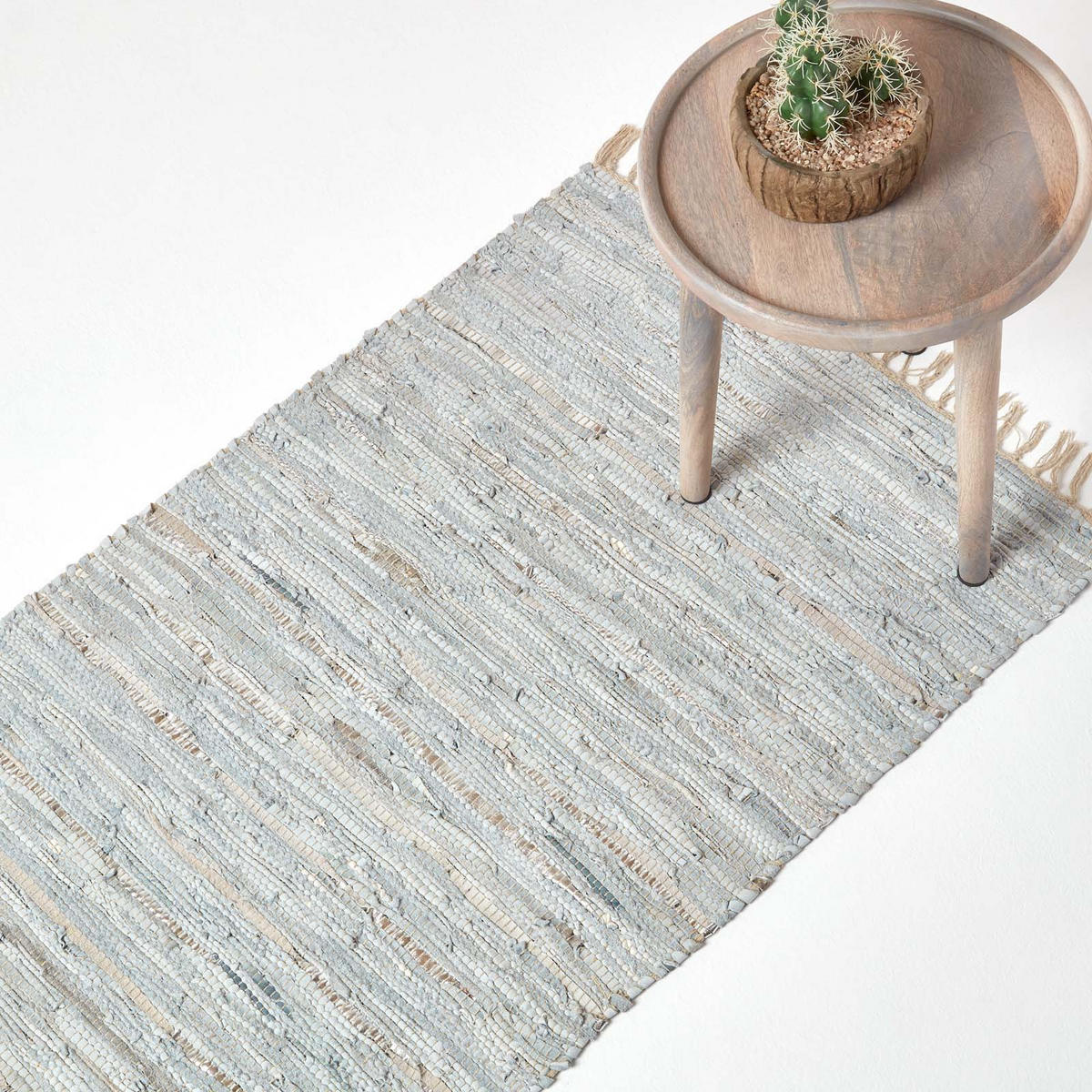 LEDERTEPPICH-LÄUFER Glitter geflochten 66/200 cm - Grau, Leder (66/200cm) - Homescapes
