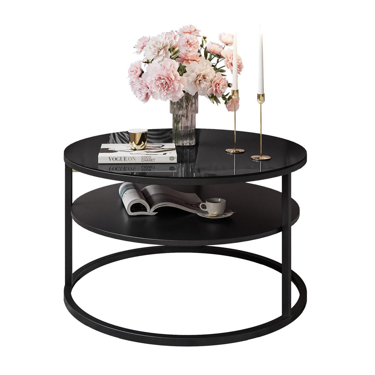 COUCHTISCH CIRI GLASS mit Regal - Weiß, Glas (70/70/47.4cm) - Lookway
