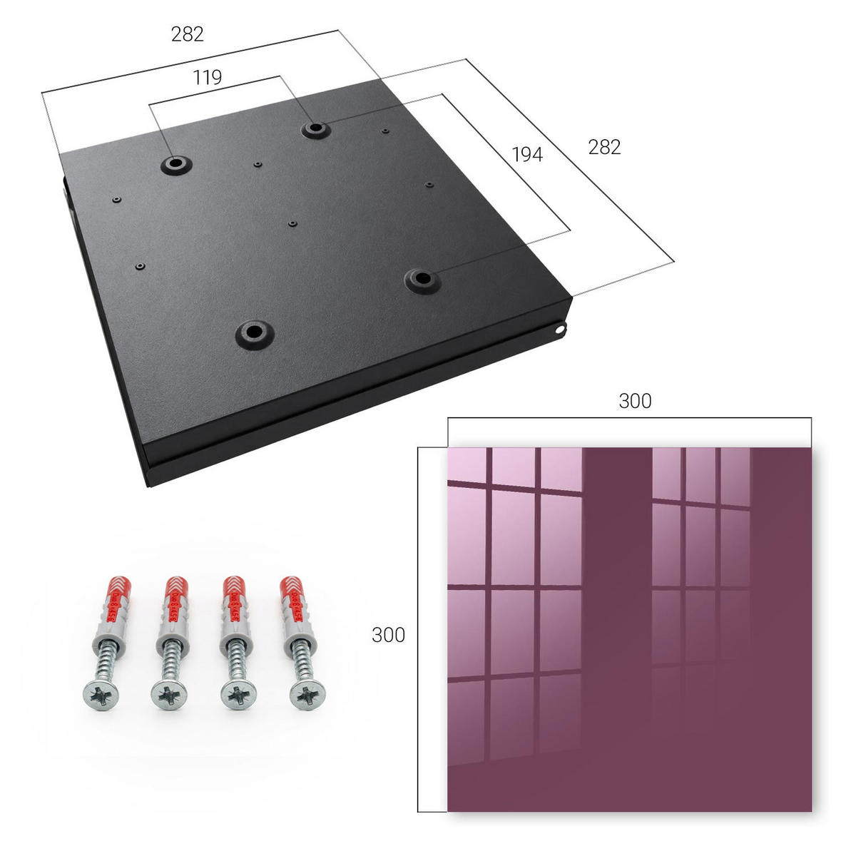 SCHLÜSSELBOX Schwarz 30x30 cm- Türöffnung nach rechts - Farbe Burgunderrot - Bordeaux, Metall (30/30/5cm) - TULUP