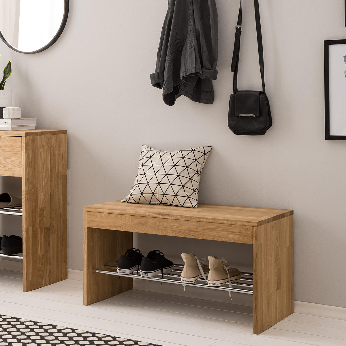 GARDEROBENBANK - Eiche massiv - Eichefarben, Holz (85/45/40cm) - home24