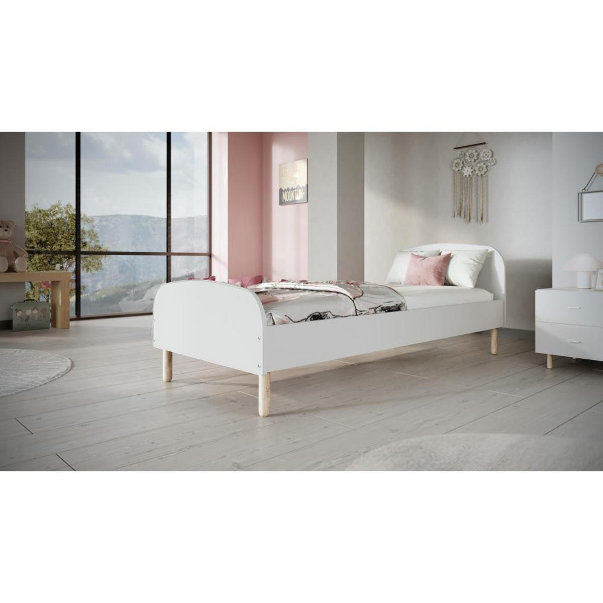 JUGENDBETT Emma 90/200 weiß mit Matratze - Weiß, Holz/Holzwerkstoff (90/200cm) - Beautysofa