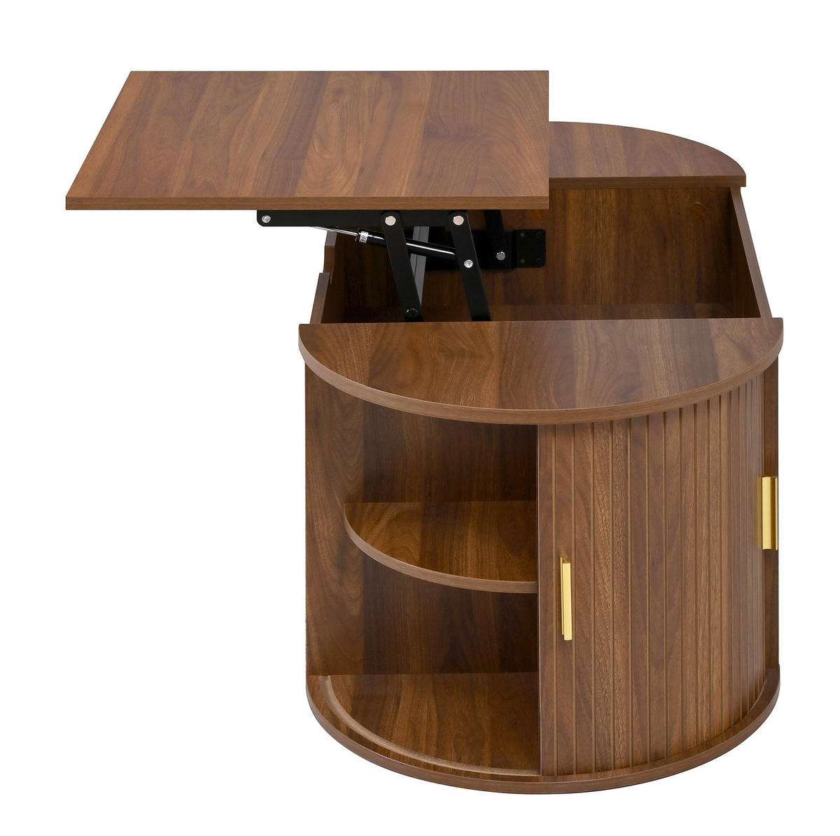 COUCHTISCH 100/50/40,5 cm mit höhenverstellbarer Tischplatte, Schiebetüren und offenen Fächern aus MDF, Nussbaum - Nussbaumfarben, Holzwerkstoff (100/50/40.5cm) - Redom