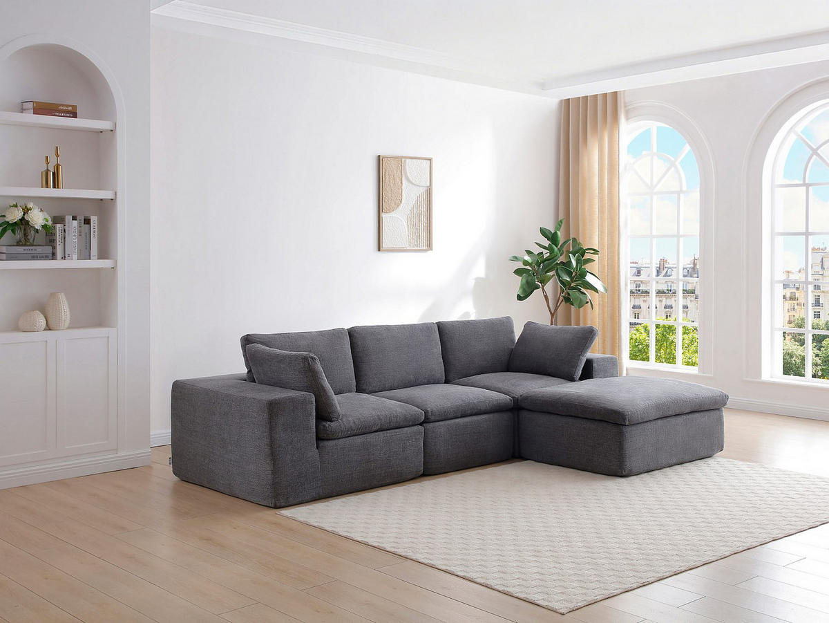 ECKSOFA modulbar - Stoff Anthrazitgrau - CORTOLINE - Anthrazit, Textil (304/199cm) - Vente-Unique