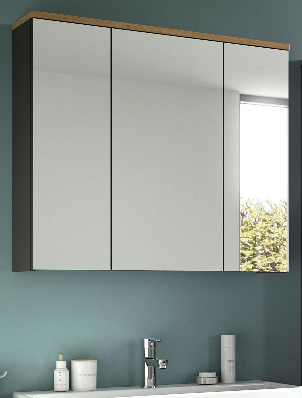 SPIEGELSCHRANK Eiche, grau 80 cm, Badschrank mit Soft-Close - Eiche Artisan/Grau, Glas/Holzwerkstoff (80/73/21cm) - Inn.Furn