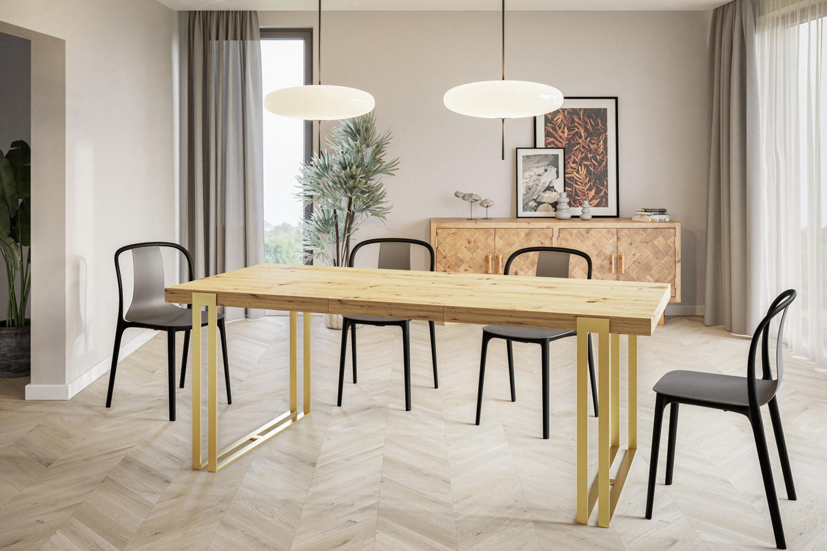 ESSZIMMERTISCH ROSA, ausziehbarer Tisch 140-240X80X77 cm, Farbe: ARTISAN, mit Metallbeinen in Farbe Gold - Hellbraun/Goldfarben, Holzwerkstoff (140/80/77cm) - Alpi-Möbel