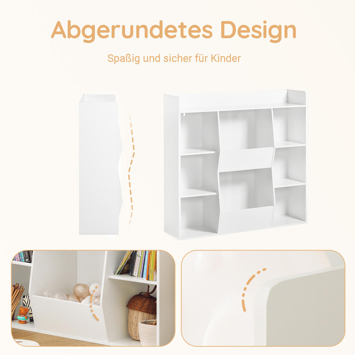 KINDERREGAL Montessori mit 8 Fächern, 106 x 104 x 30 cm, Weiß, Bücherregal, oberes Ablagefach, Kippschutz - Weiß, Holzwerkstoff (106/104/30cm) - SoBuy