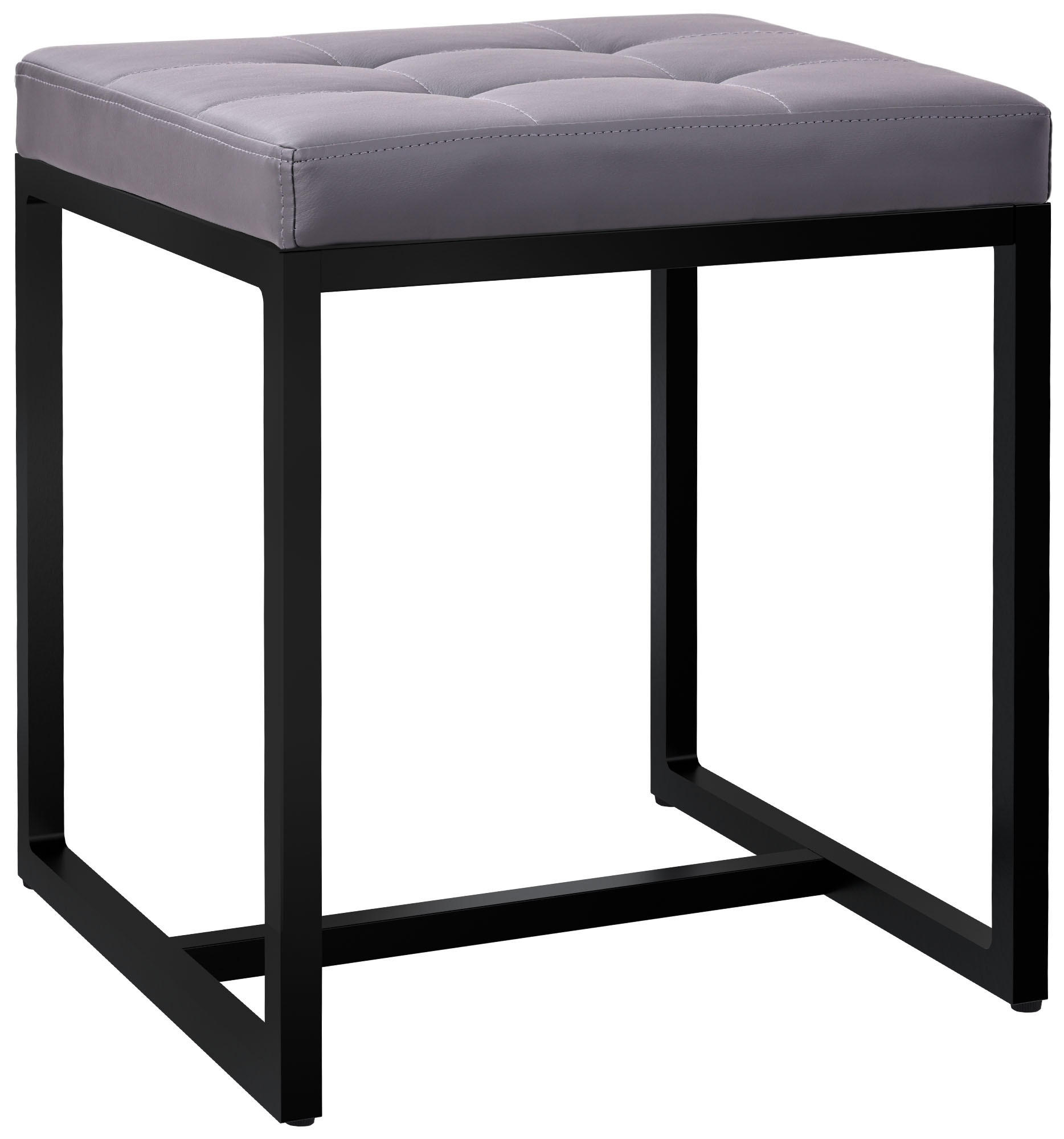 SITZWÜRFEL eckig 40/40/48 cm Lederlook grau - Schwarz/Grau, Textil/Metall (40/48/40cm) - CLP