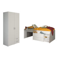 JUGENDZIMMER Milky 14 in Weiß und Grey Loft 2 teilig - Weiß, Holzwerkstoff (120/200/80cm)