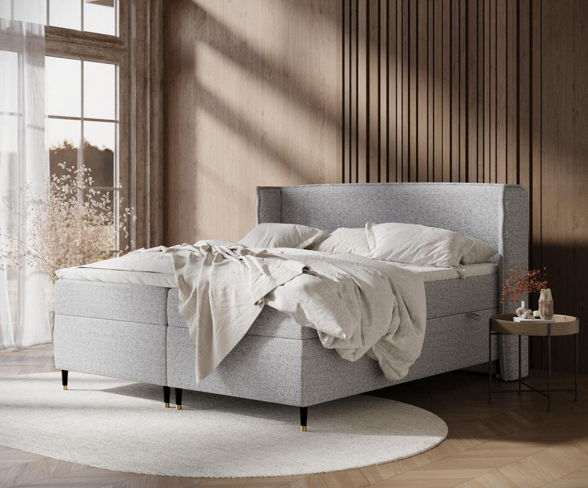 BOXSPRINGBETT Segni Grau 200/200 cm mit Matratze und Topper - Schwarz/Grau, Holz/Holzwerkstoff (200/200cm) - Maison de Reve