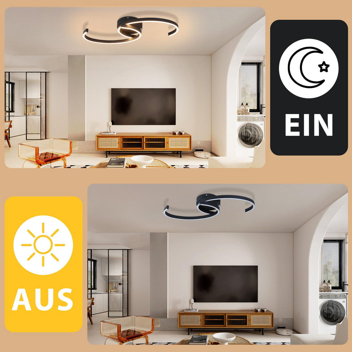 LED-DECKENLEUCHTE Lapp 23/61.6/7cm - Schwarz, Metall (61.6/23/7cm) - Nettlife