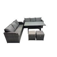 GARTENGARNITUR mit 3-Sitzer Sofa,2 Hockern Polyrattan Dunkelgrau 8-Sitzer - Dunkelgrau/Grau, Glas/Kunststoff - Fimous