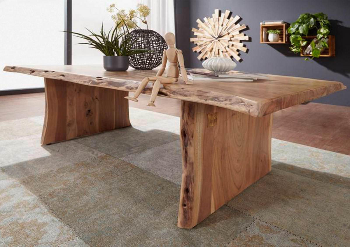 COUCHTISCH Akazie 150x70x45 natur lackiert PURE ACACIA #306 - Hellbraun, Holz (150/70/45cm) - Massivmoebel24